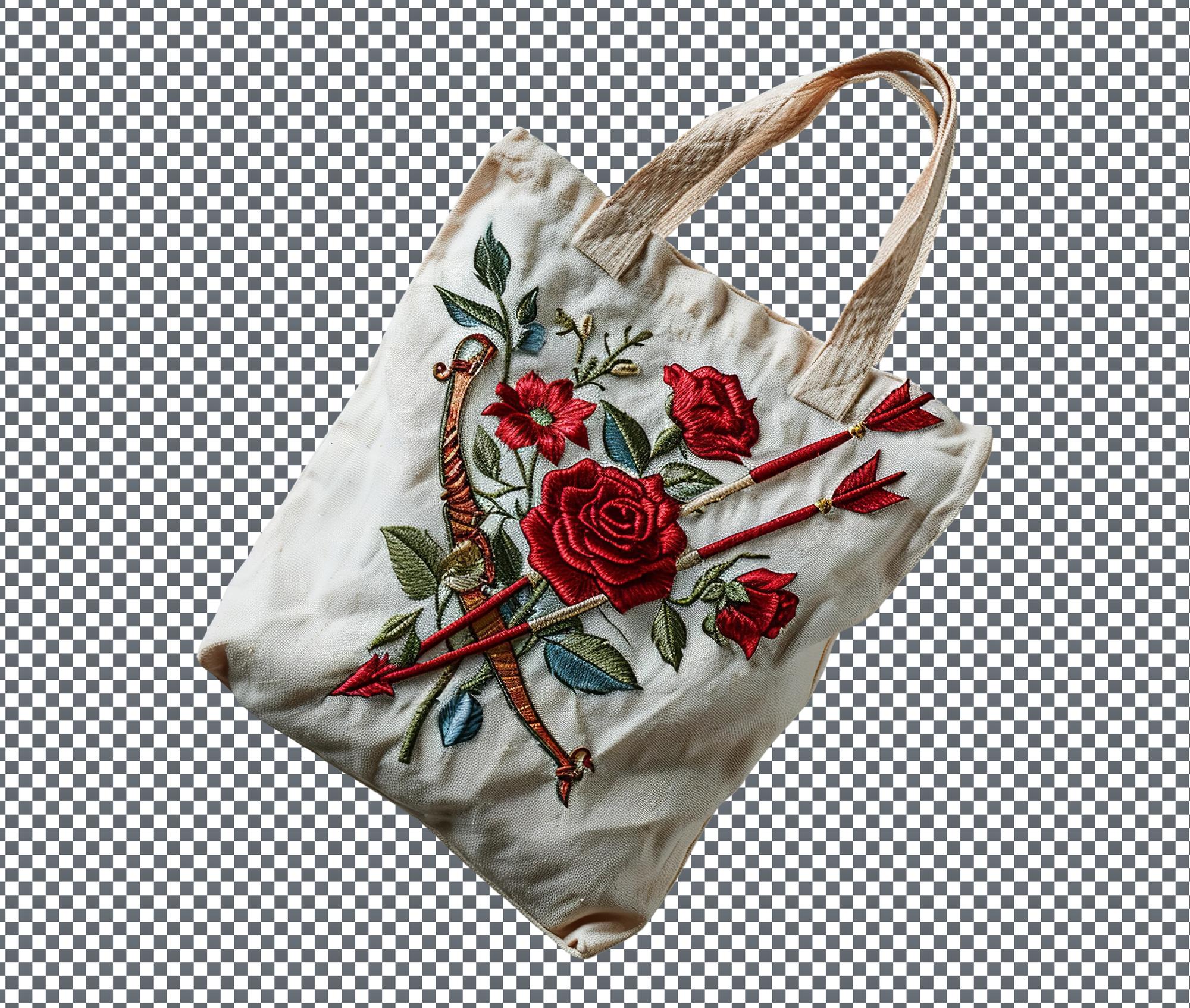 Haftowany motyw florystyczny na lnianej torbie